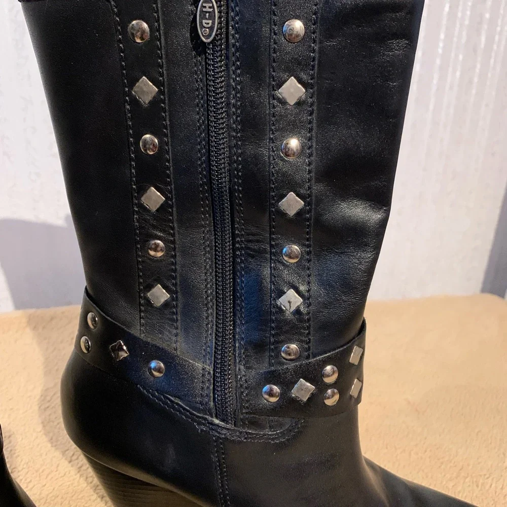 Harley-Davidson Black Leather Heeled Boots - Picture 7 of 8